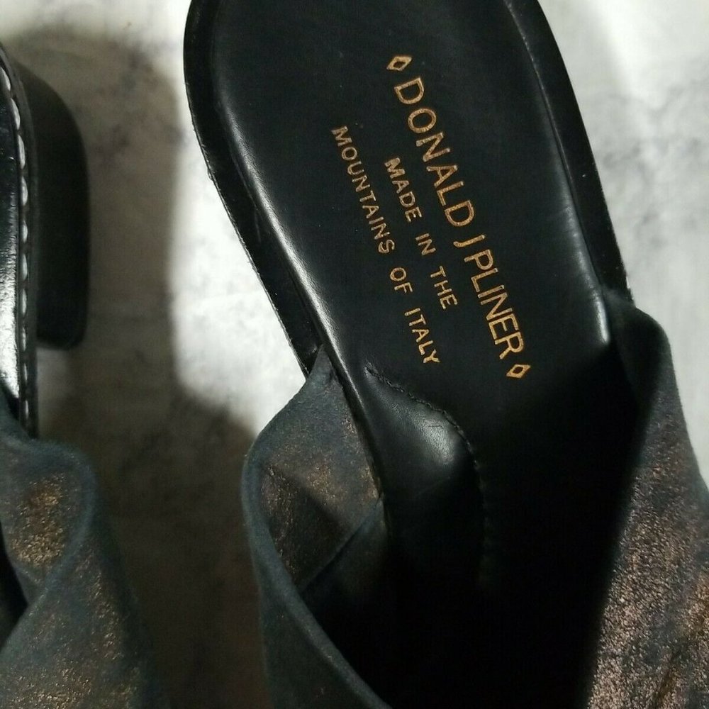 Donald J Pilner Shoes Metallic Heel Brown Bronze Slide Leather Size 7 Italy - Picture 3 of 5